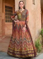 Silk Multi Color Bridal Wear Printed Readymade Gown With Dupatta